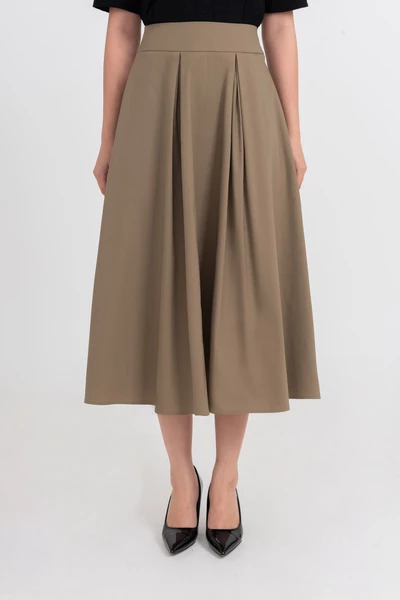 Chân váy xòe Khaki High-Waisted