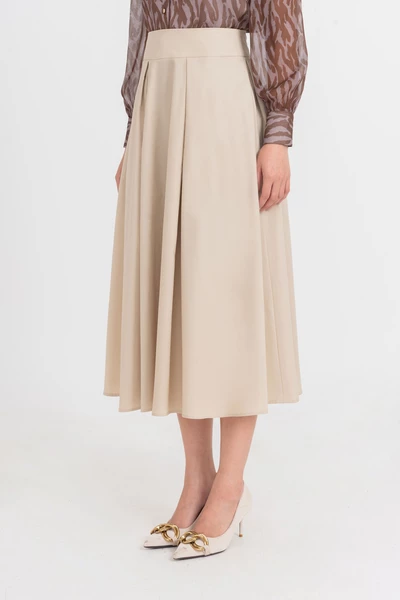 Chân váy xòe Khaki High-Waisted