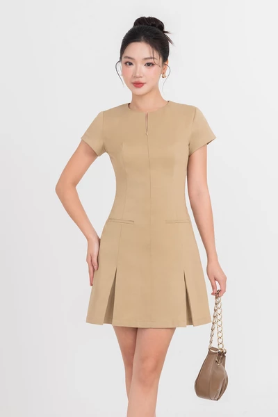 Đầm Khaki cổ kiểu