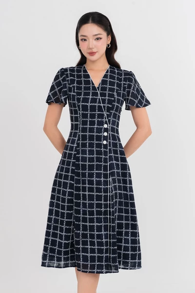 Đầm caro xòe Chic Flared