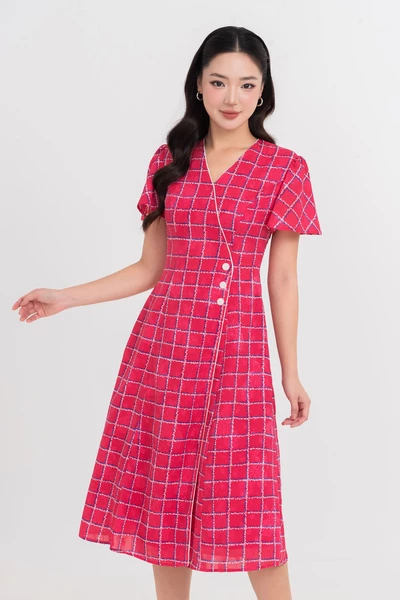 Đầm caro xòe Chic Flared