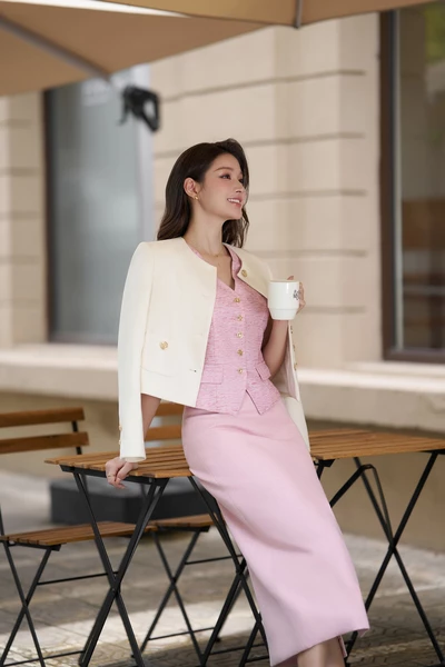 Áo Gile Tweed Pastel