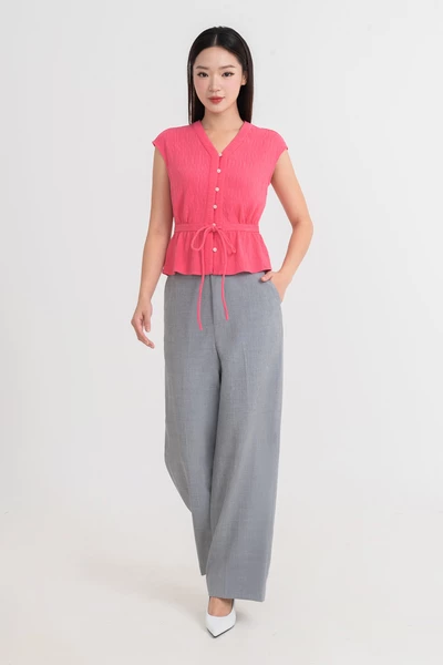 Áo lụa cổ V phối dây