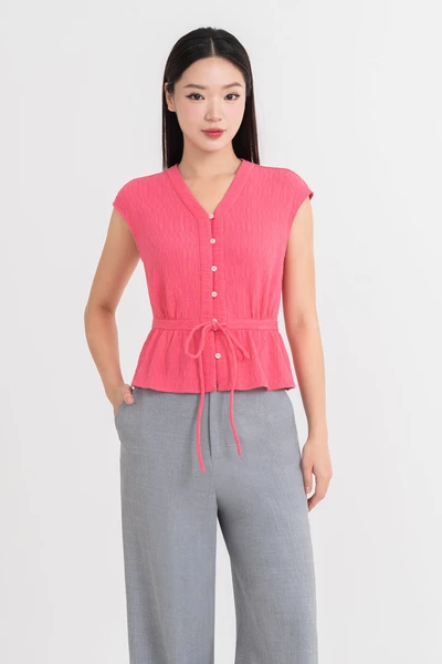 Áo lụa cổ V phối dây