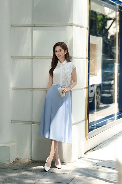 Chân váy xanh Pastel dáng xòe