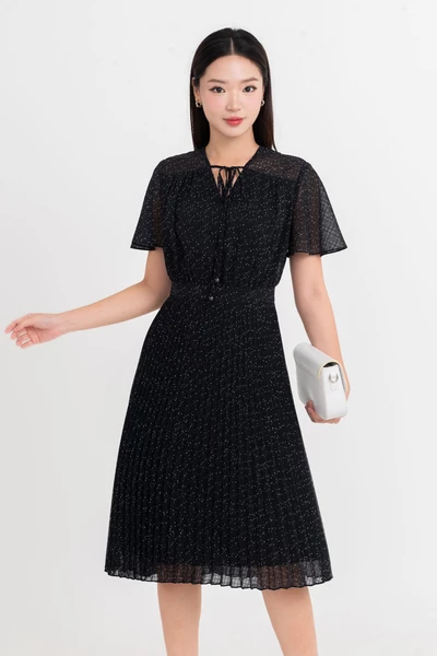 Đầm chấm bi Clara Pleated