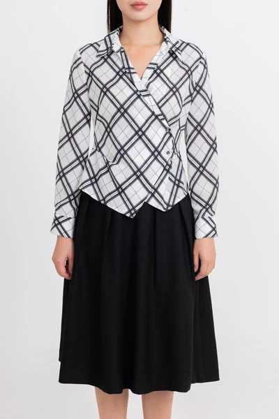 Áo sơ mi caro cổ vest Grace