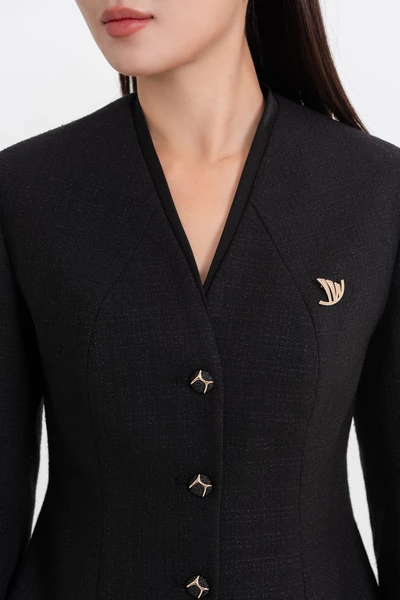 Áo vest cổ V Tweed Retro