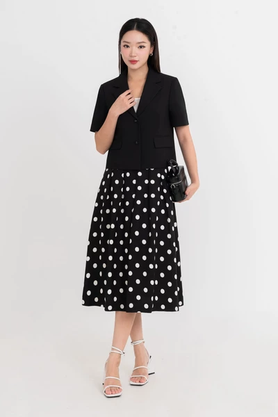 Chân váy midi chấm bi Retro