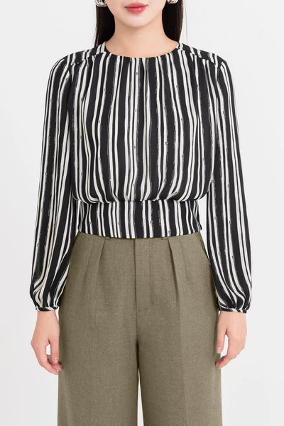 Áo blouse kẻ họa tiết