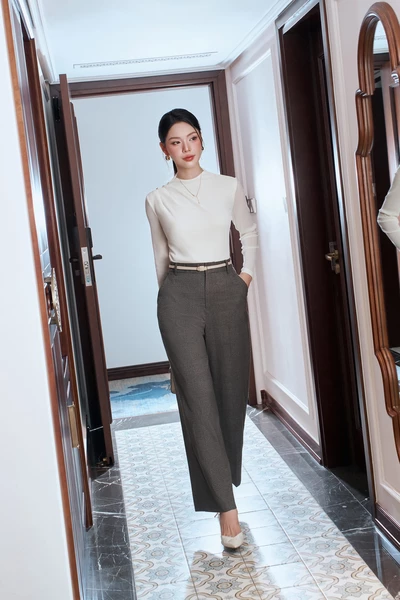 Quần suông kẻ Retro