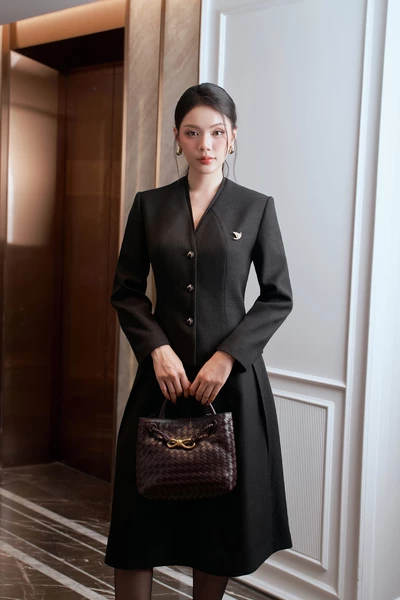 Áo vest cổ V Tweed Retro