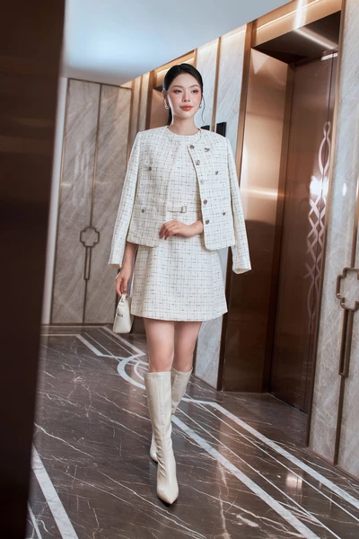 Áo khoác Tweed Cổ Tròn Classy