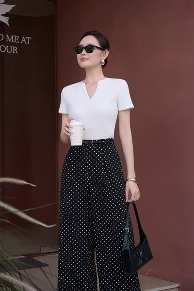 Quần lụa chấm bi Retro