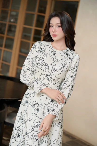 Đầm lụa tay dài Floral