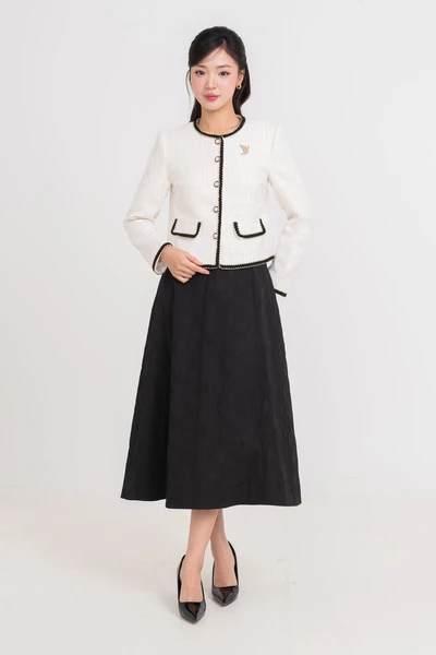 Chân váy xòe Jacquard vân hoa