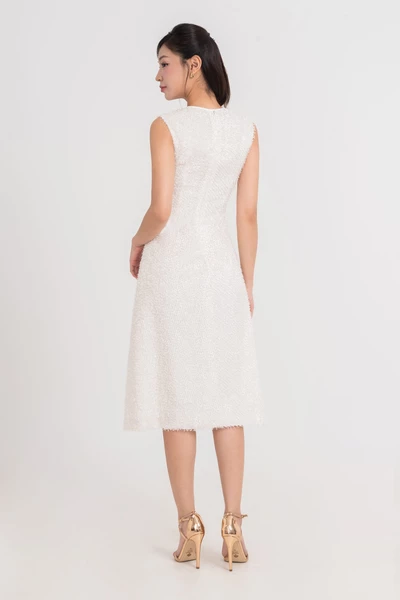 Đầm Tweed lông thỏ chữ A