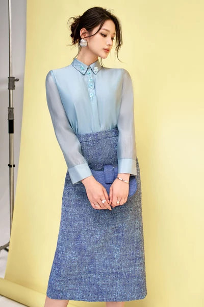 Chân váy Tweed Blue Elegant