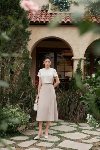 Áo thun dệt vân cổ tròn