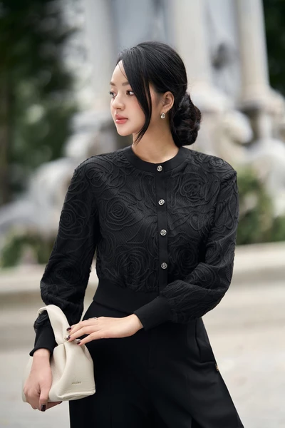 Áo khoác ren dệt kim Floral