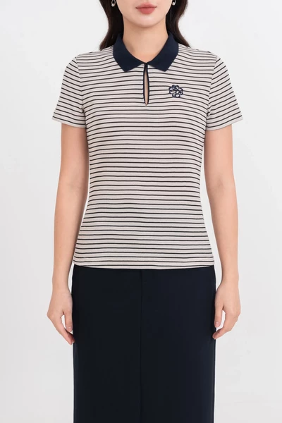 Áo Polo dệt kim Navy Stripe
