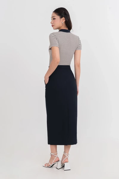 Áo Polo dệt kim Navy Stripe