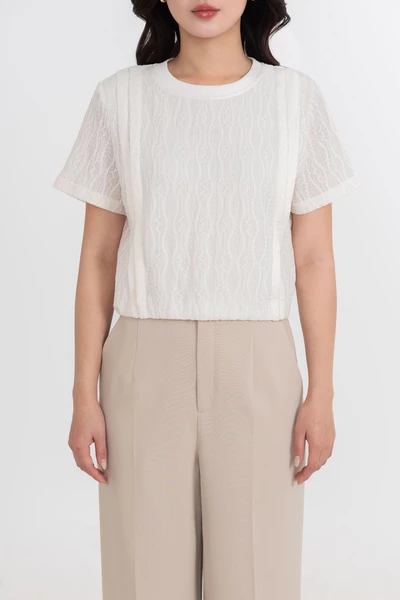 Áo thun dệt vân cổ tròn