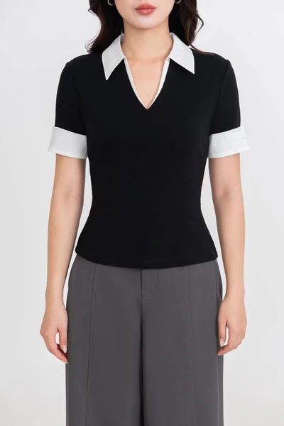 Áo thun ôm cổ bẻ