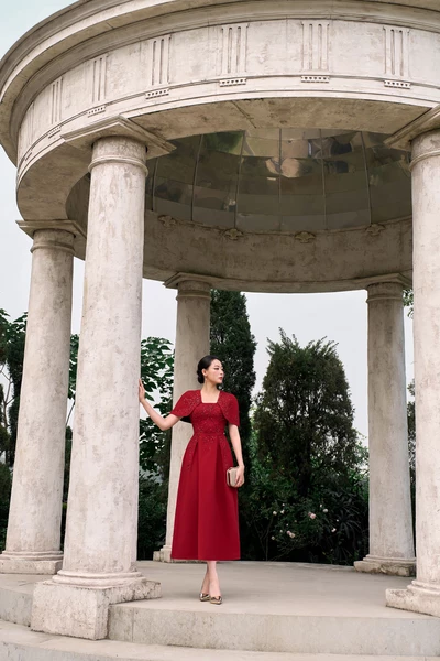 Ruby Starlit Dress - Đầm dạ hội tay pha lê