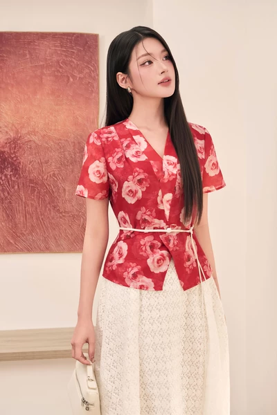 Áo sơ mi lụa Rose Charm