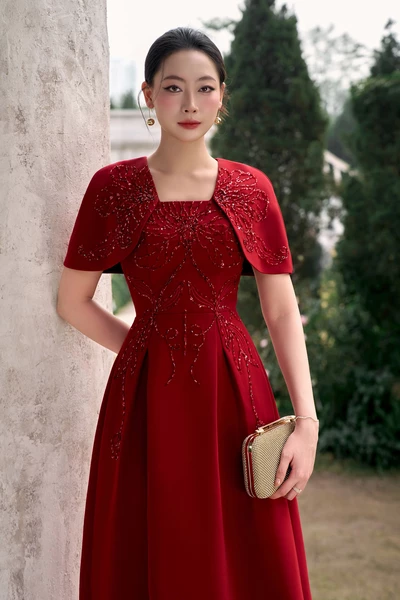 Ruby Starlit Dress - Đầm dạ hội tay pha lê