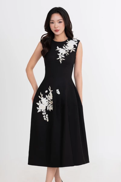 Noir Floréa Dres - Đầm dạ hội thêu hoa