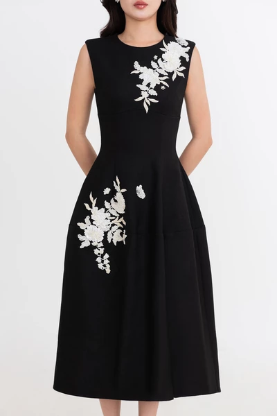 Noir Floréa Dres - Đầm dạ hội thêu hoa