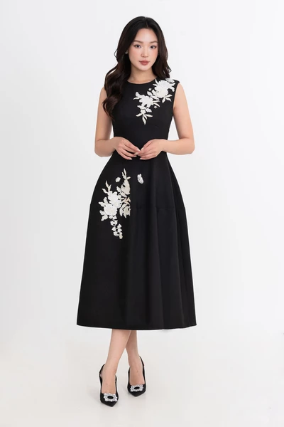 Noir Floréa Dres - Đầm dạ hội thêu hoa