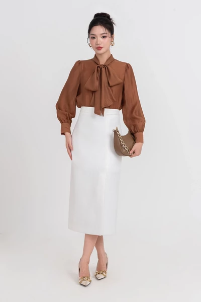 Áo sơ mi nơ Caramel