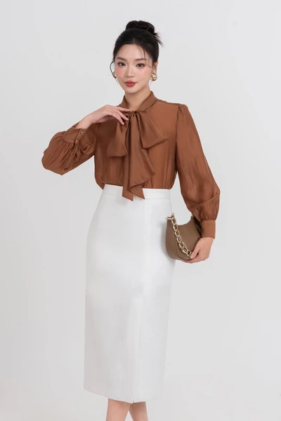 Áo sơ mi nơ Caramel