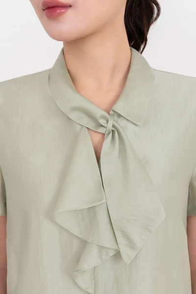 Áo sơ mi cổ nơ xanh Sage