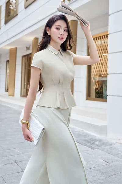 Áo sơ mi xếp ly Tencel Matcha