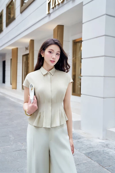 Áo sơ mi xếp ly Tencel Matcha