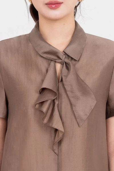 Áo sơ mi cổ nơ Nâu Tây
