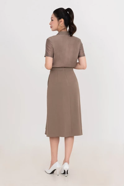 Áo sơ mi cổ nơ Nâu Tây