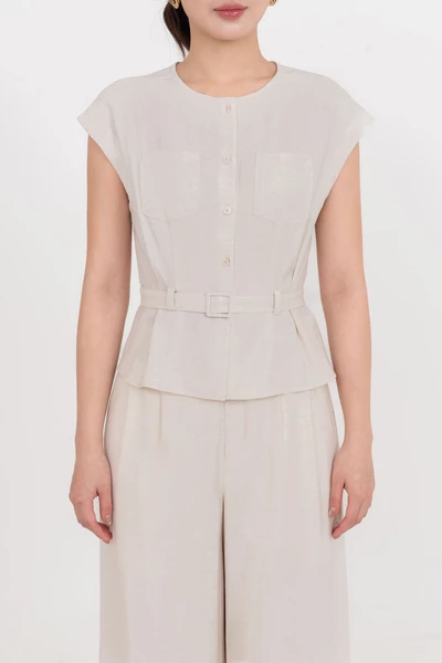 Áo sơ mi phối túi Beige