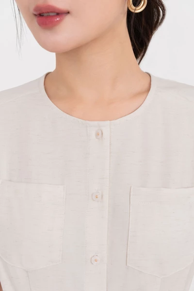 Áo sơ mi phối túi Beige