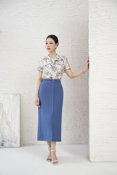 Chân váy bút chì xanh Coban