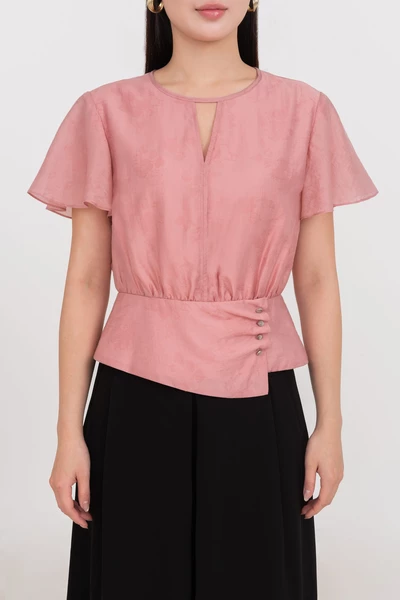 Áo sơ mi lụa ôm cổ tròn