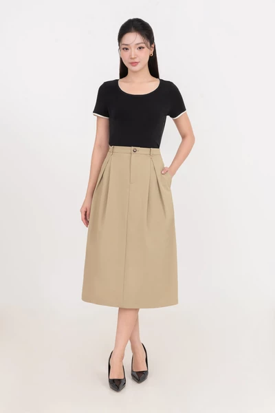 Chân váy midi A xếp ly Classic