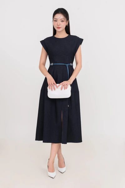 Đầm xòe Denim tay hến