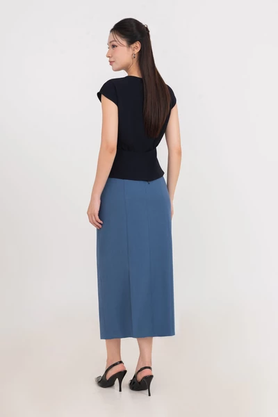 Chân váy bút chì xanh Coban