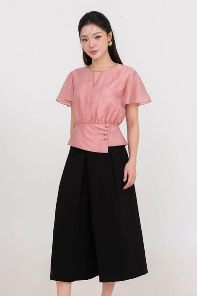 Áo sơ mi lụa ôm cổ tròn