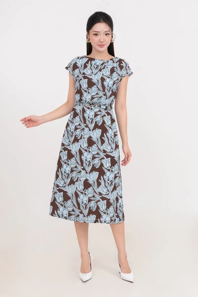 Đầm lụa tay hến Deep Blue